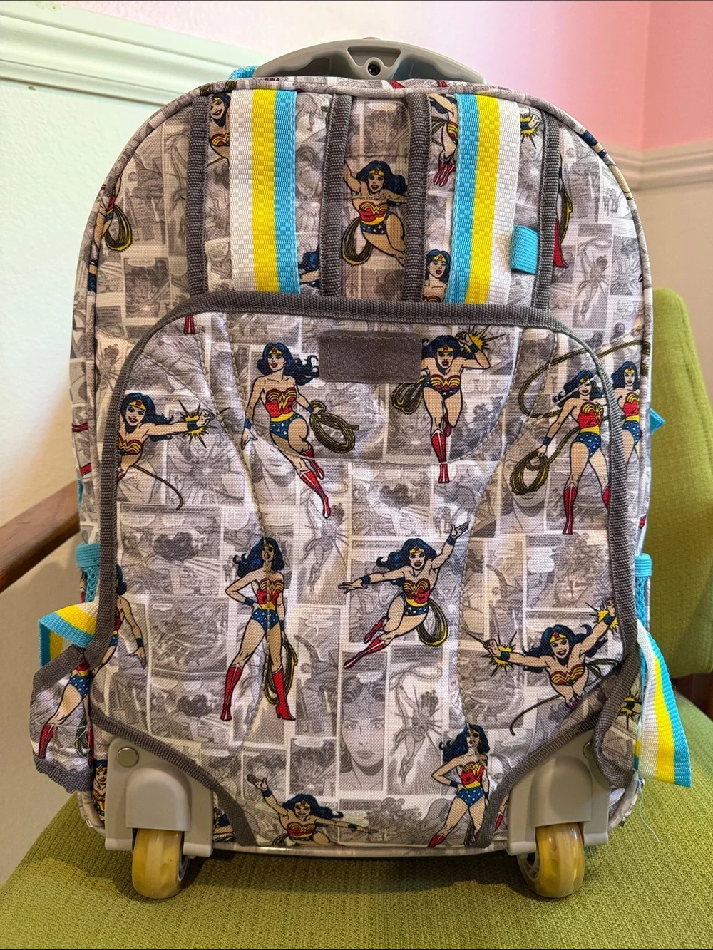Wonder Woman Comic Print Backpack in White, Blue, Red